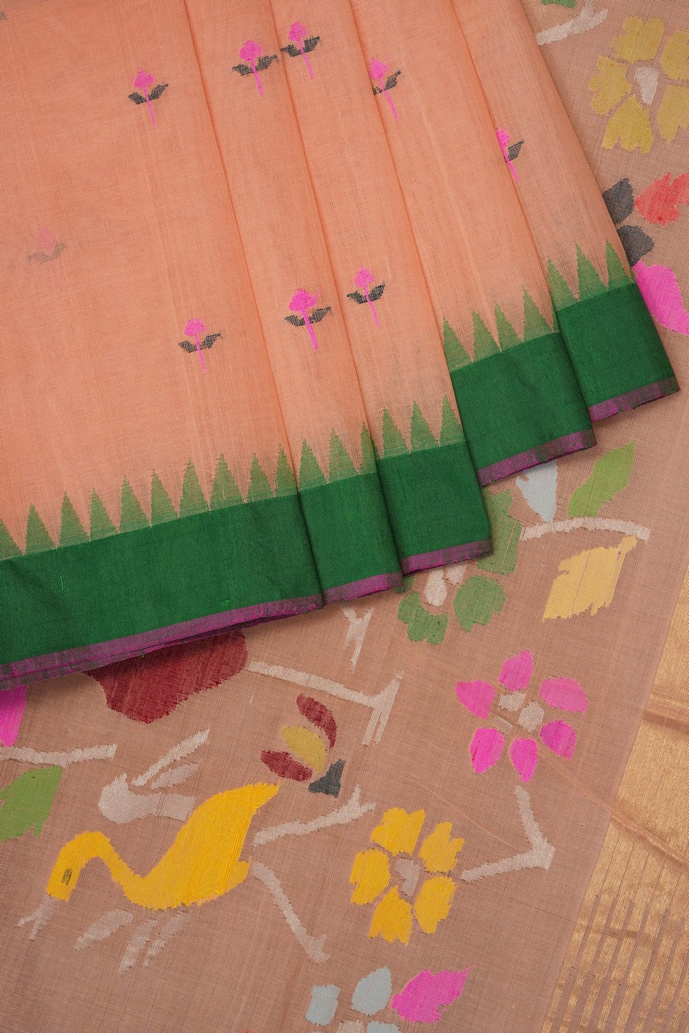 Image of Peach Ponduru Cotton Saree