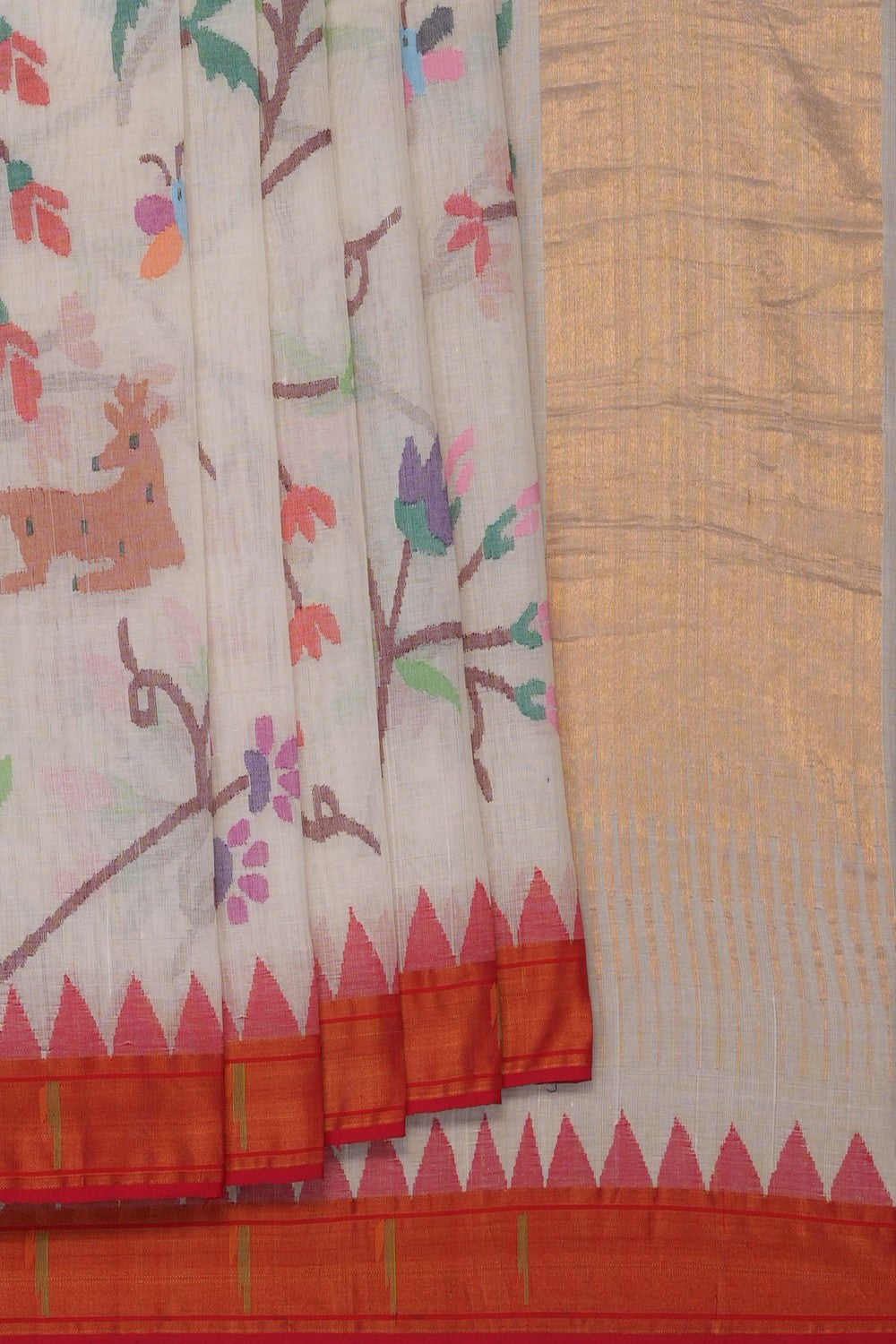 Image of Off-White Ponduru Cotton Saree