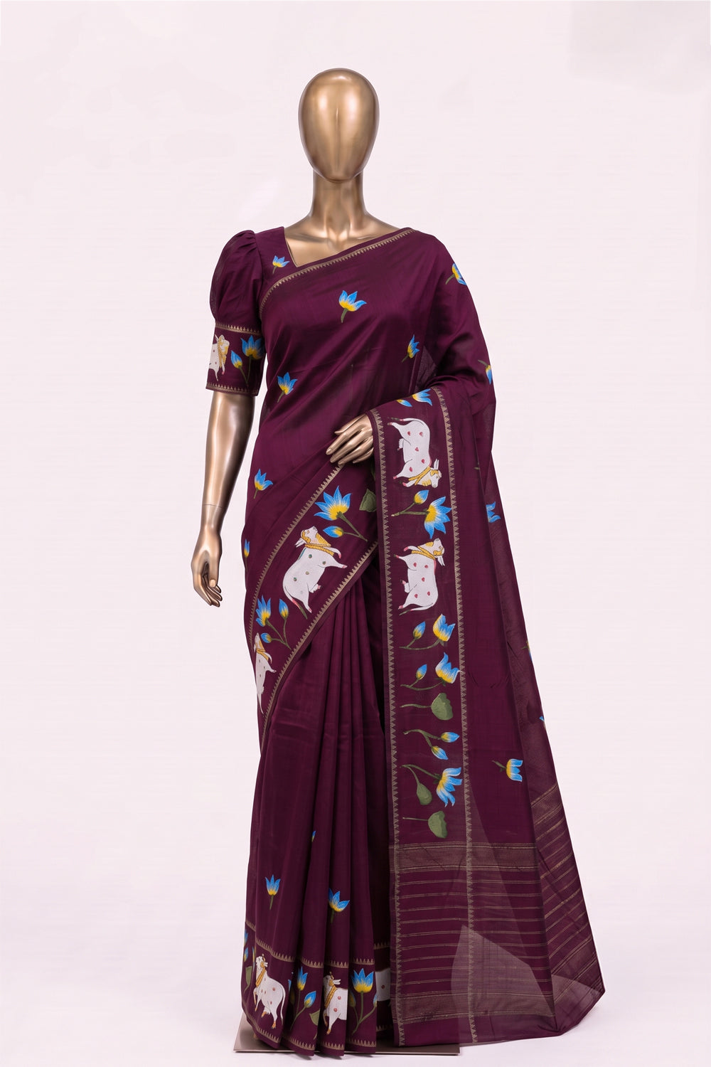 Image of Maroon Mangalagiri Silk Cotton Saree