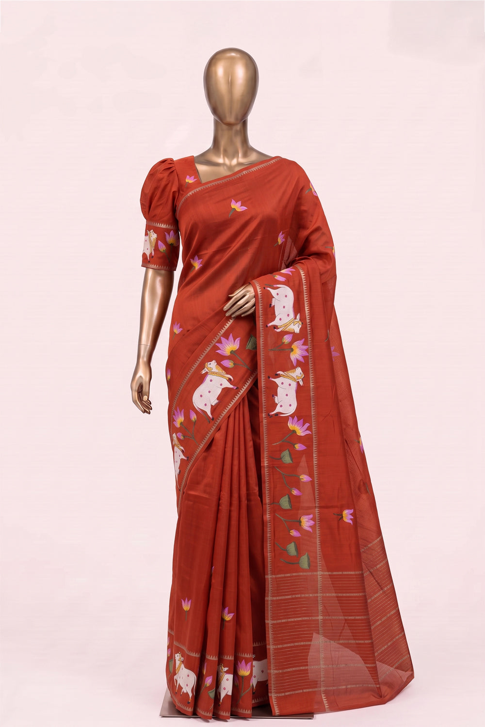 Image of Orange Mangalagiri Silk Cotton Saree