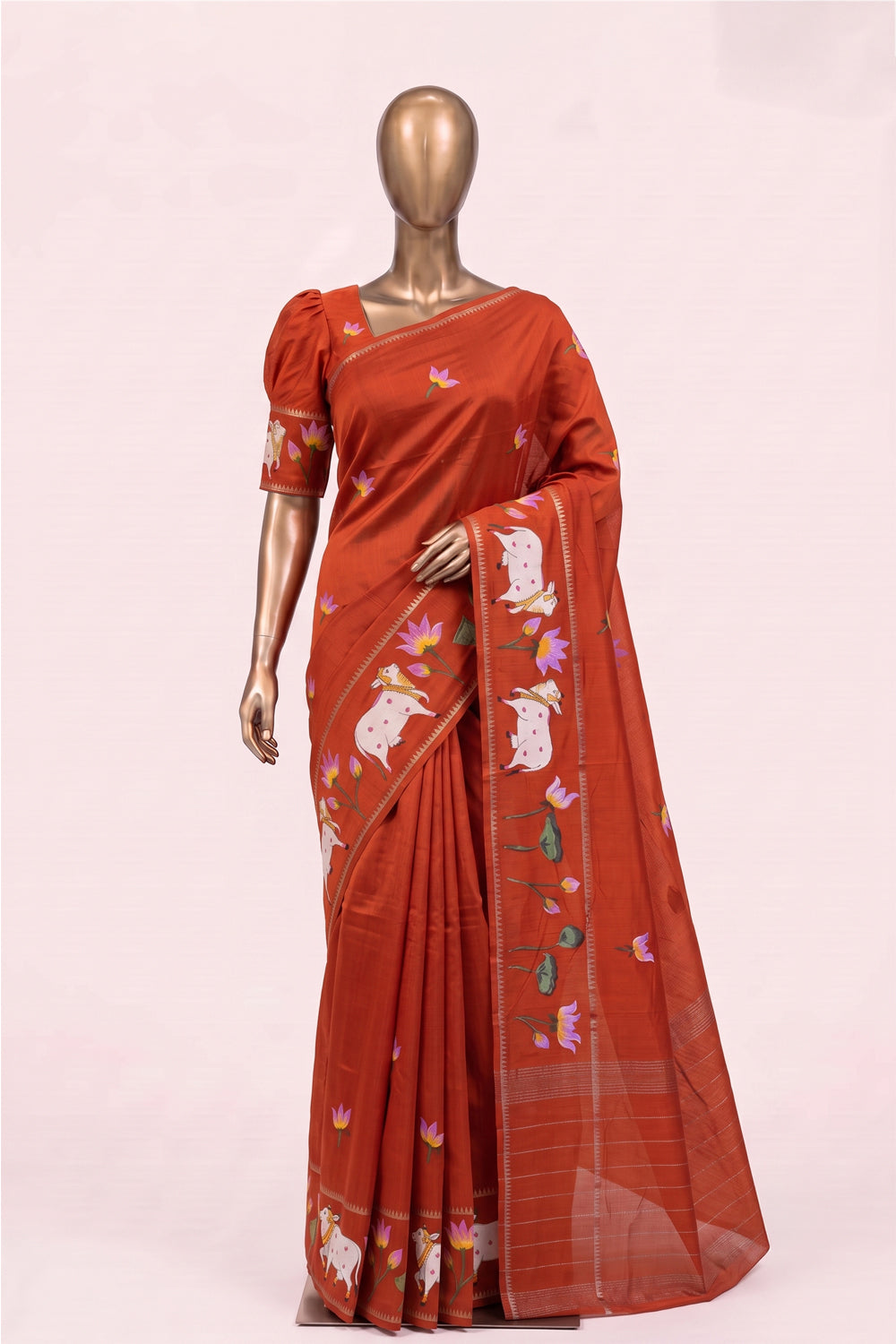 Image of Orange Mangalagiri Silk Cotton Saree