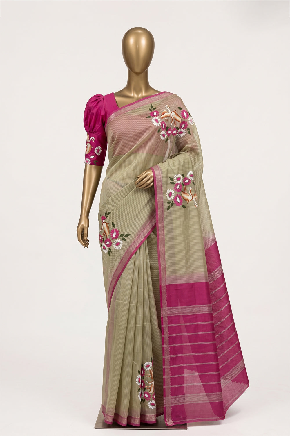 Image of Light-Green Mangalagiri Silk Saree