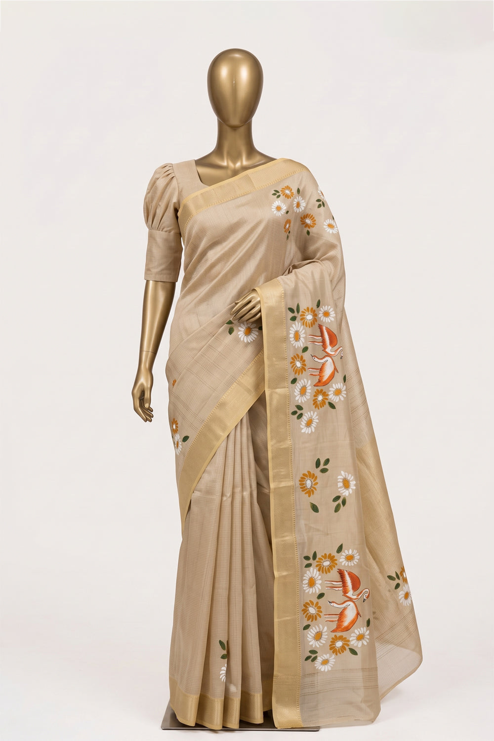 Image of Ivory Off-White Mangalagiri Silk Saree