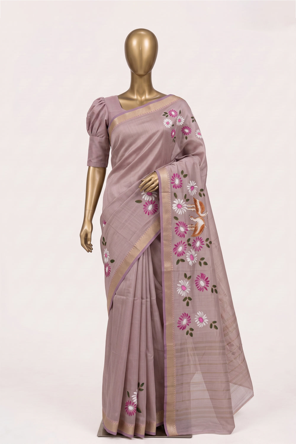 Image of Pink Mangalagiri Silk Saree