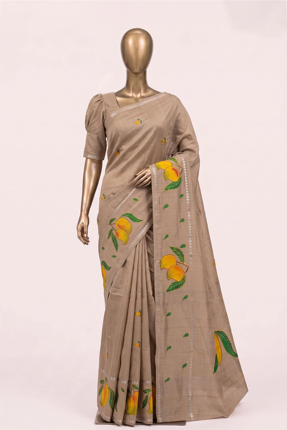 Image of Ivory Beige Mangalagiri Silk Saree