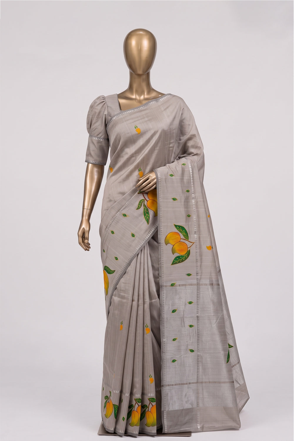 Image of Ivory Off-White Mangalagiri Silk Saree