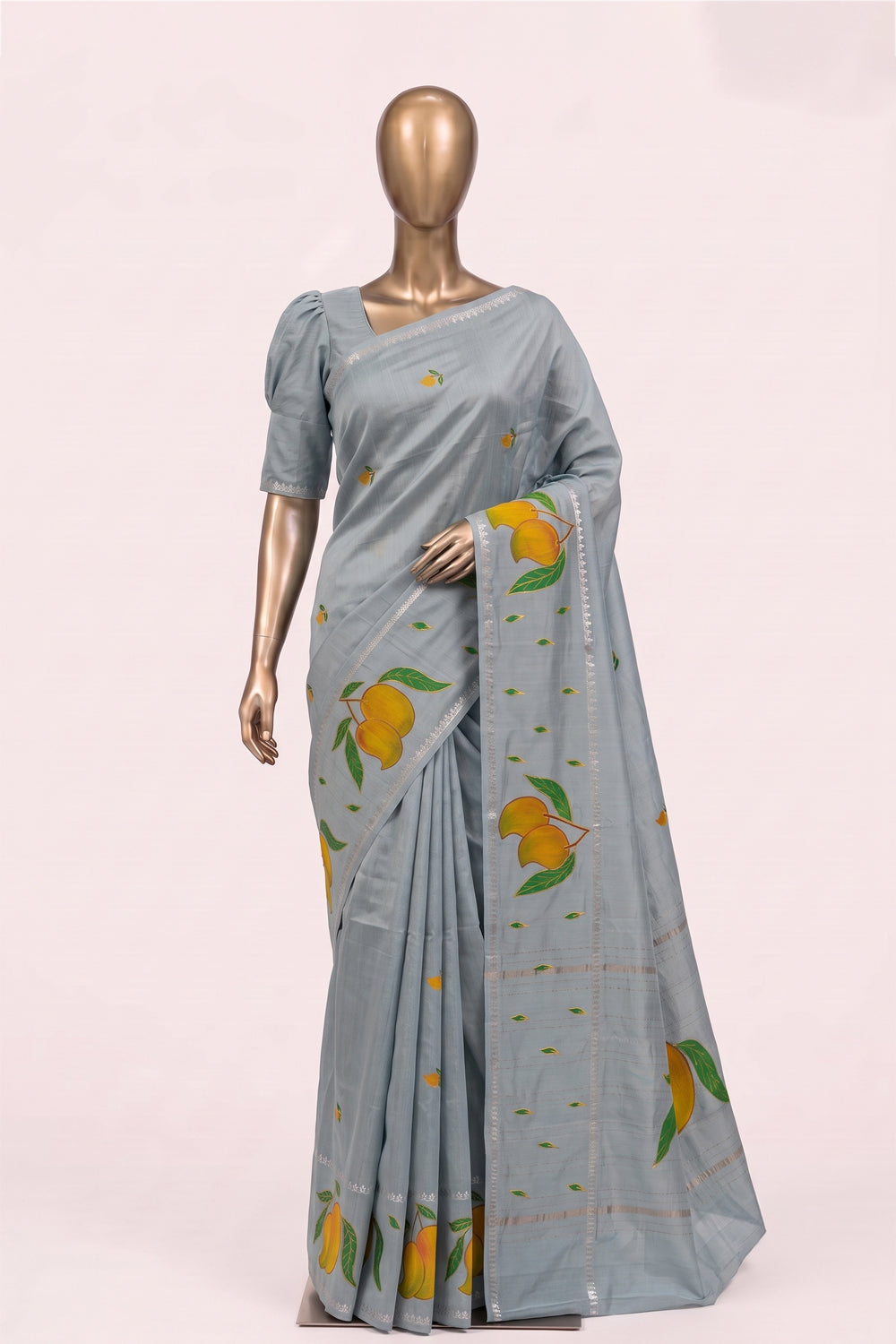 Image of Sky-Blue Mangalagiri Silk Saree