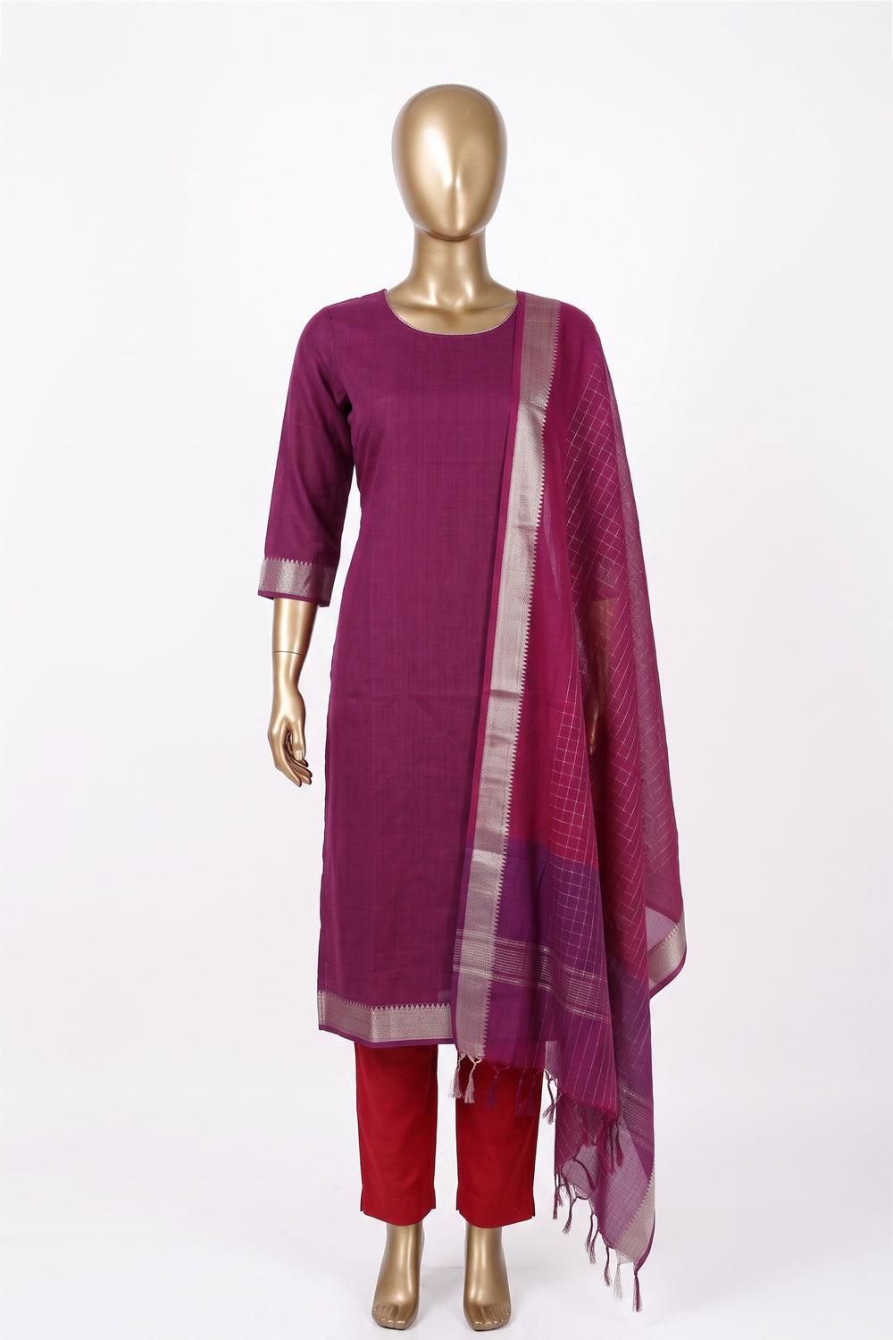 Image of Mangalgiri Silk Unstitched Suit Set Fabric (3 Pcs Set)