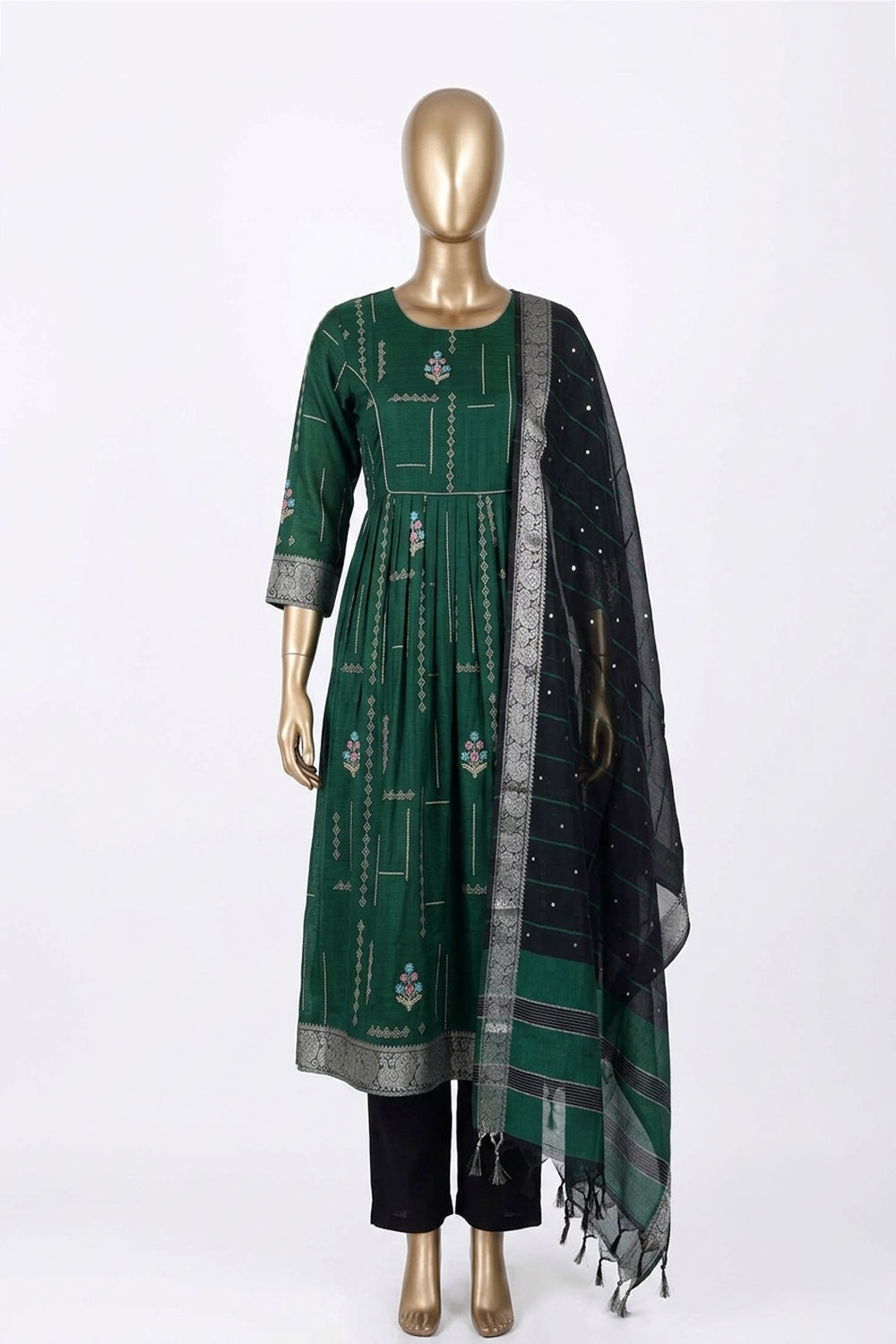 Image of Mangalgiri Embroidery Unstitched Suit Set Fabric (3 Pcs Set)