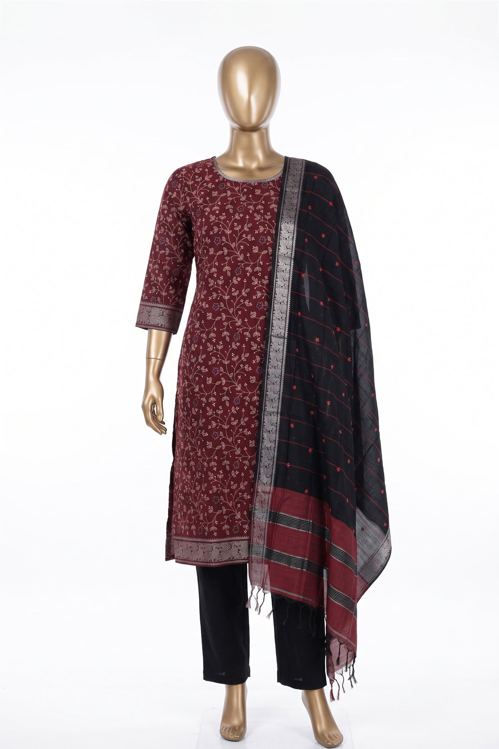 Image of Mangalgiri Embroidery Unstitched Suit Set Fabric (3 Pcs Set)