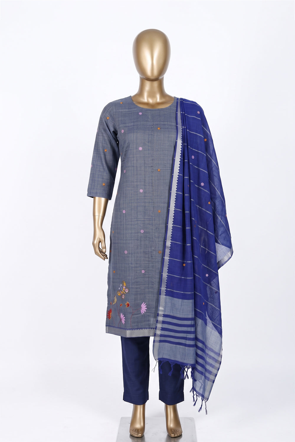 Image of Mangalgiri Embroidery Unstitched Suit Set Fabric (3 Pcs Set)