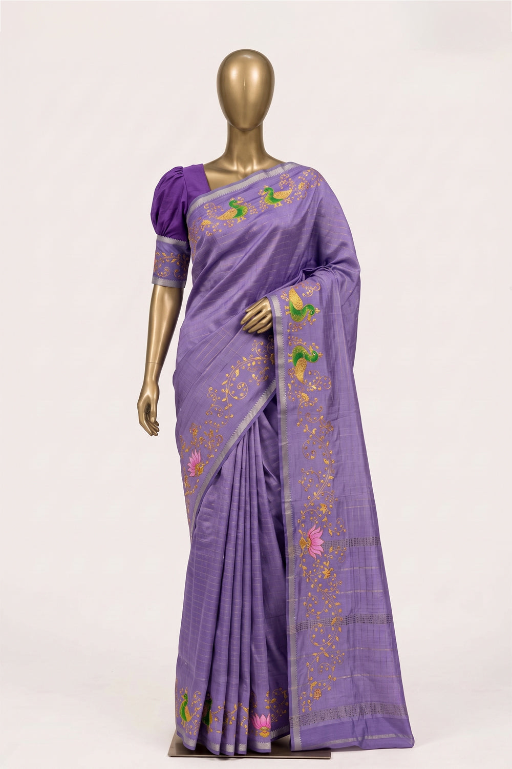 Image of Tanjore Style Hand Painted Mangalgiri Saree