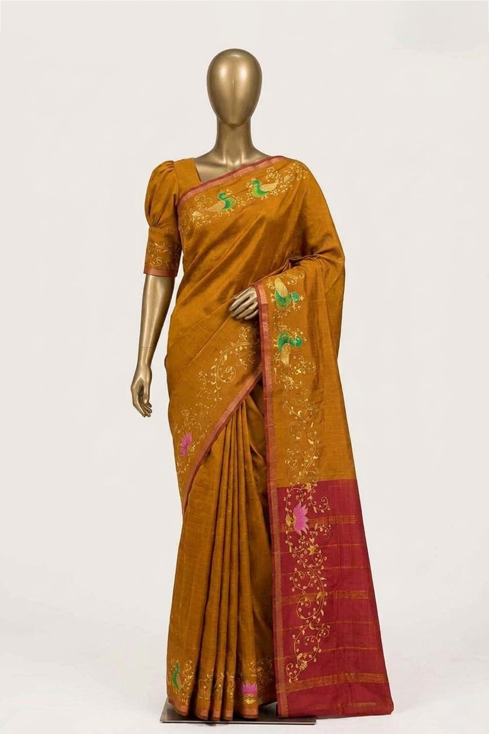 Image of Tanjore Style Hand Painted Mangalgiri Saree