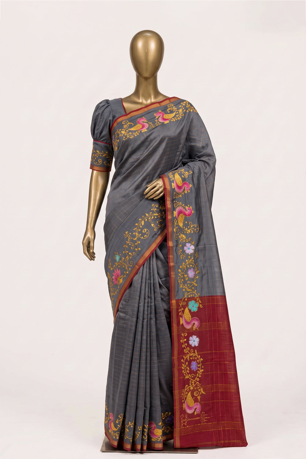 Image of Tanjore Style Hand Painted Mangalgiri Saree