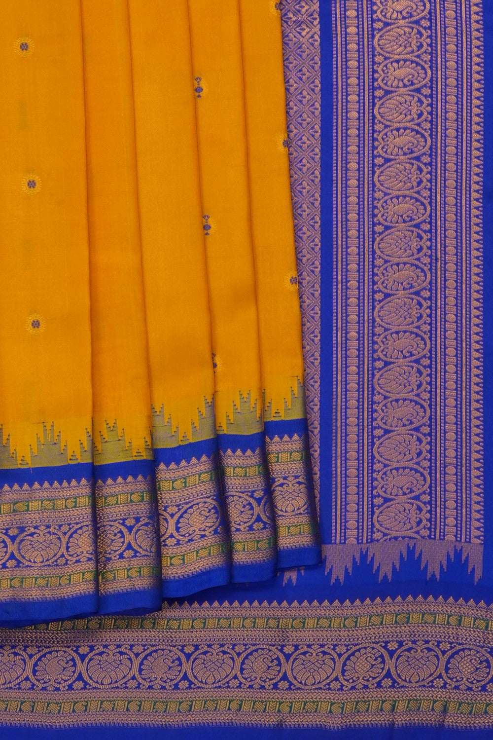 Image of Yellow Gadwal Silk Saree