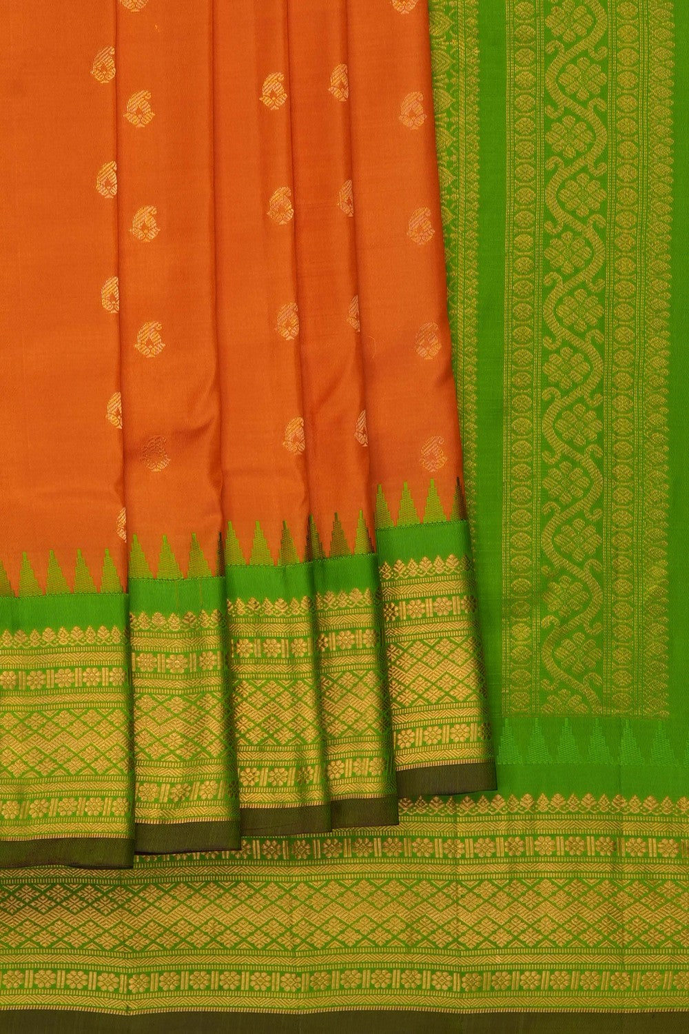 Image of Coral-Orange Gadwal Silk Saree