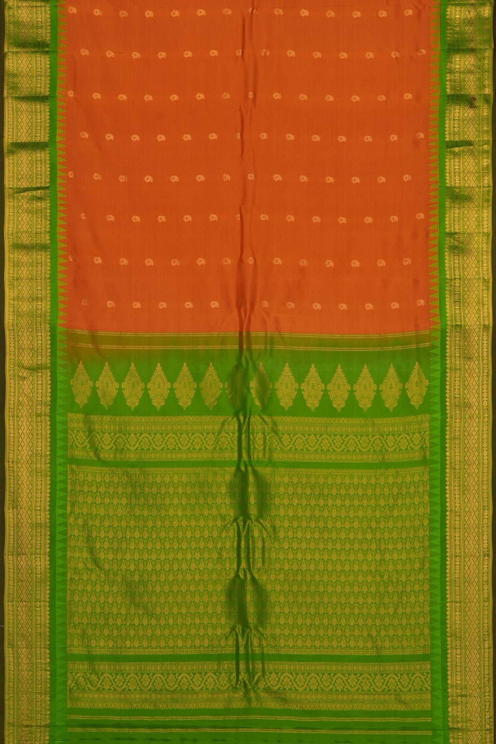 Image of Coral-Orange Gadwal Silk Saree