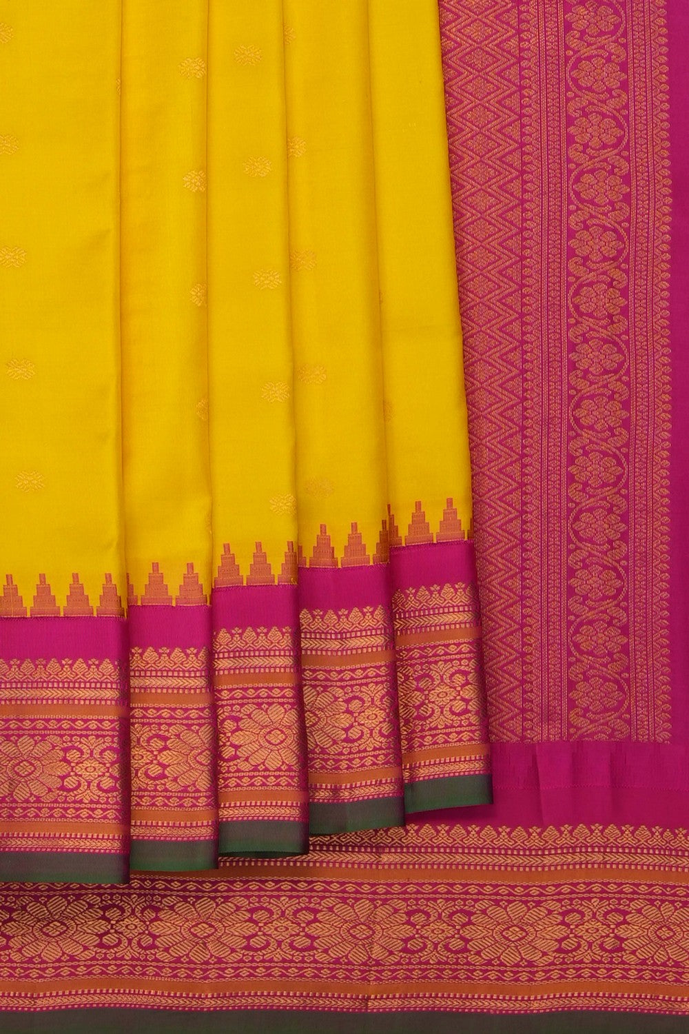 Image of Yellow Gadwal Silk Saree