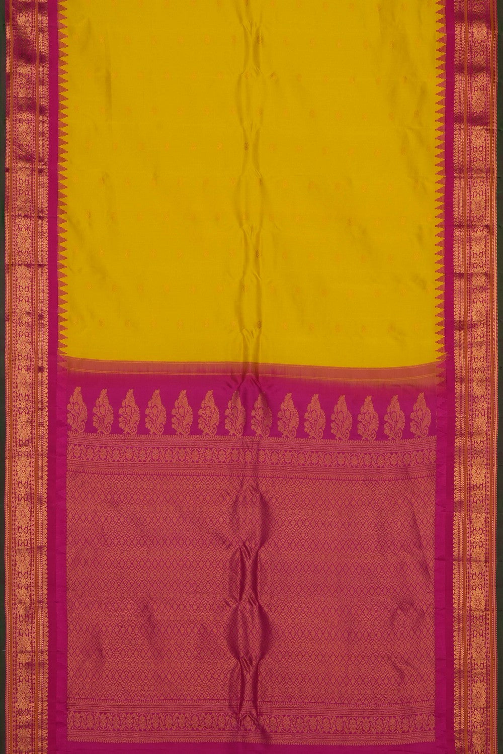 Image of Yellow Gadwal Silk Saree