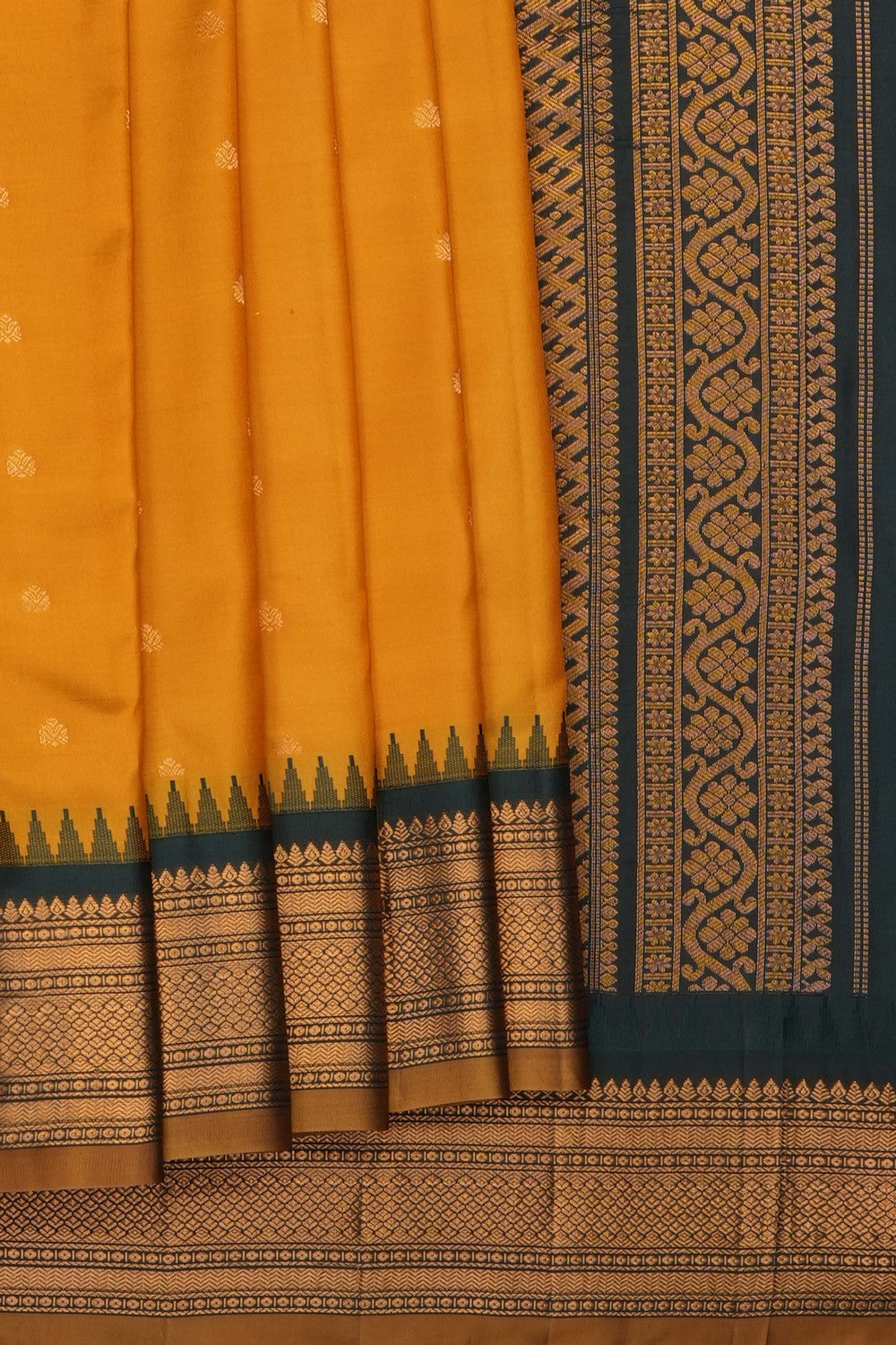 Image of Yellow Gadwal Silk Saree