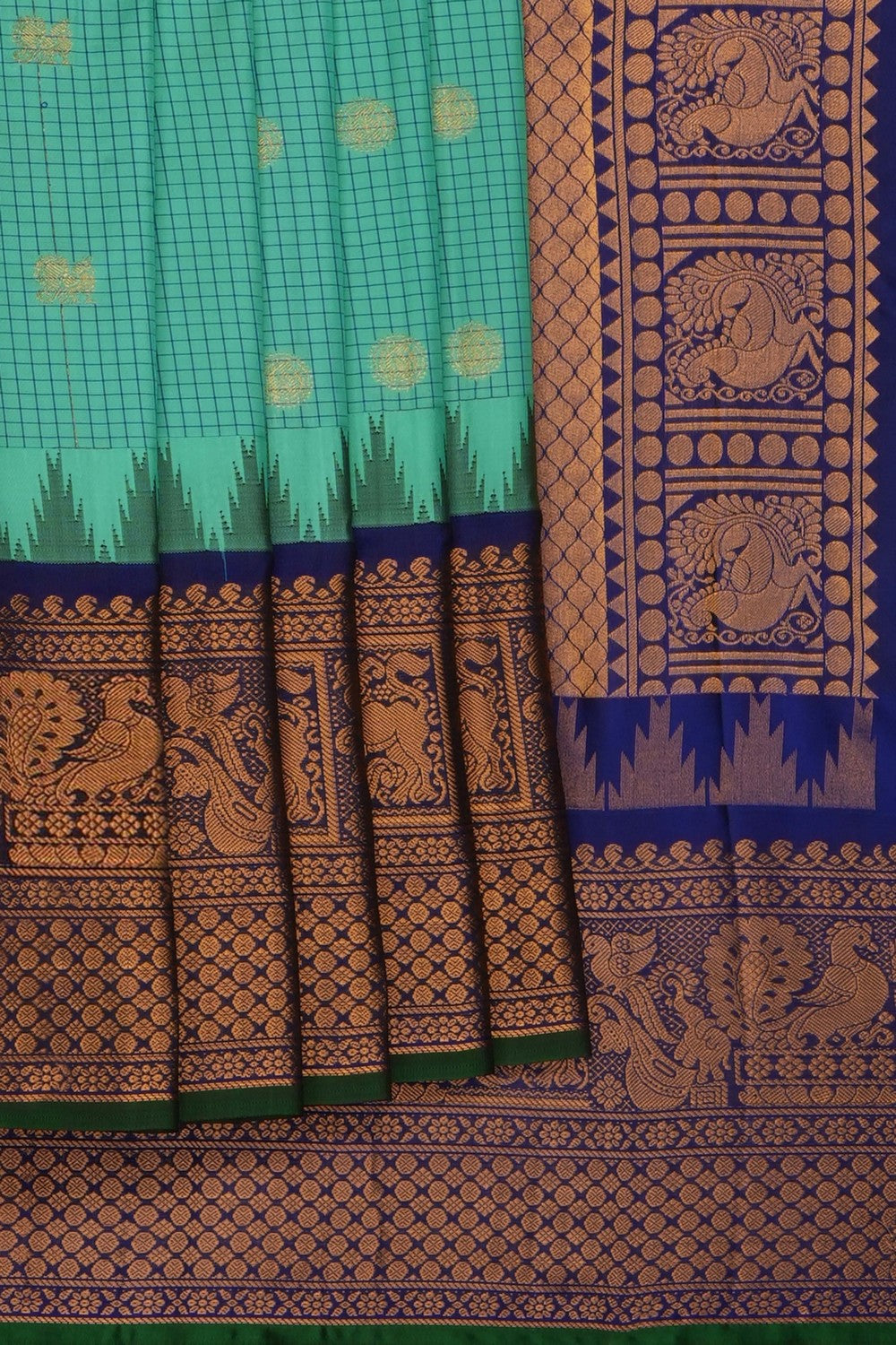 Image of Sea Green Gadwal Silk Kattam Saree