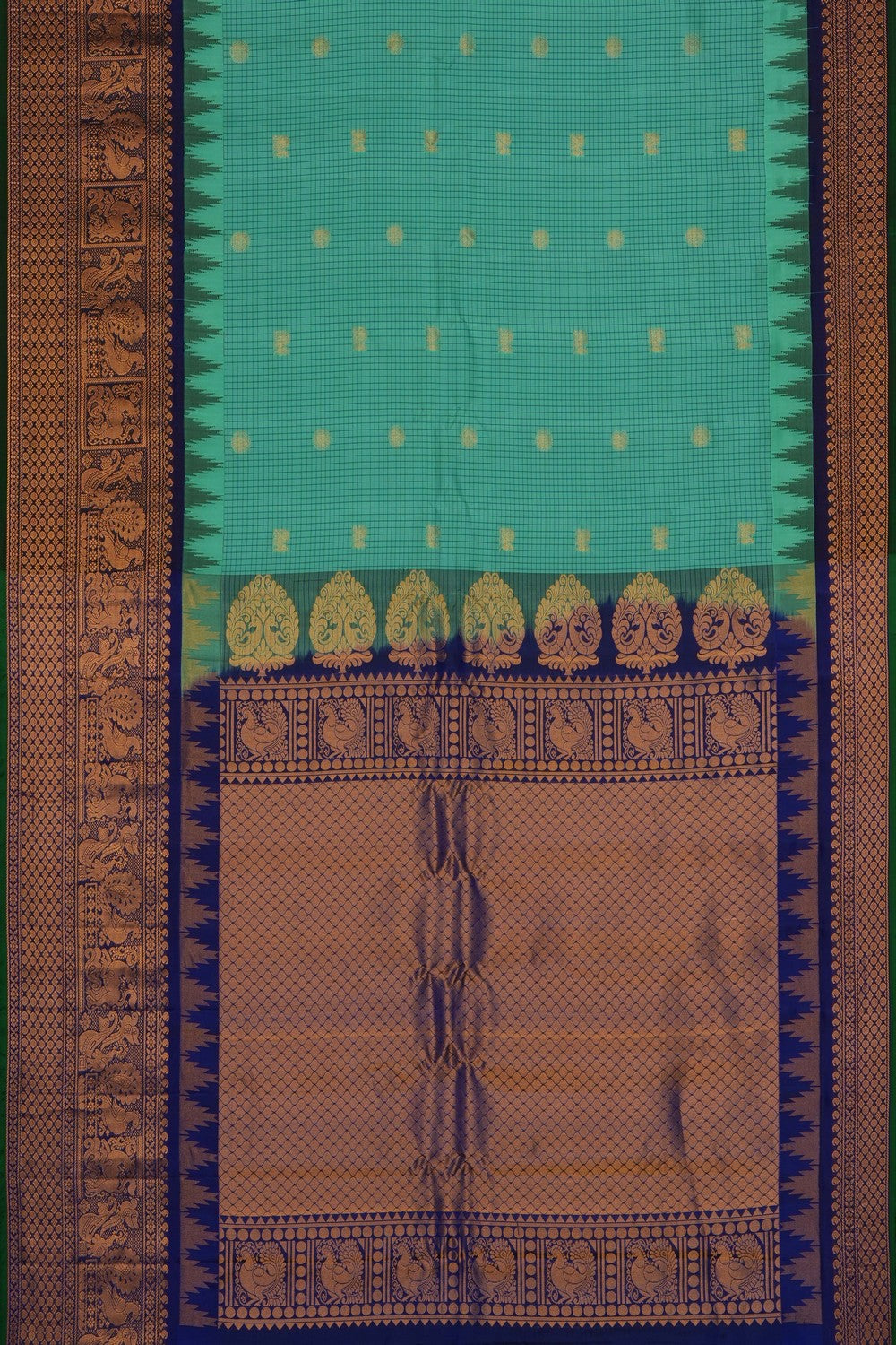 Image of Sea Green Gadwal Silk Kattam Saree