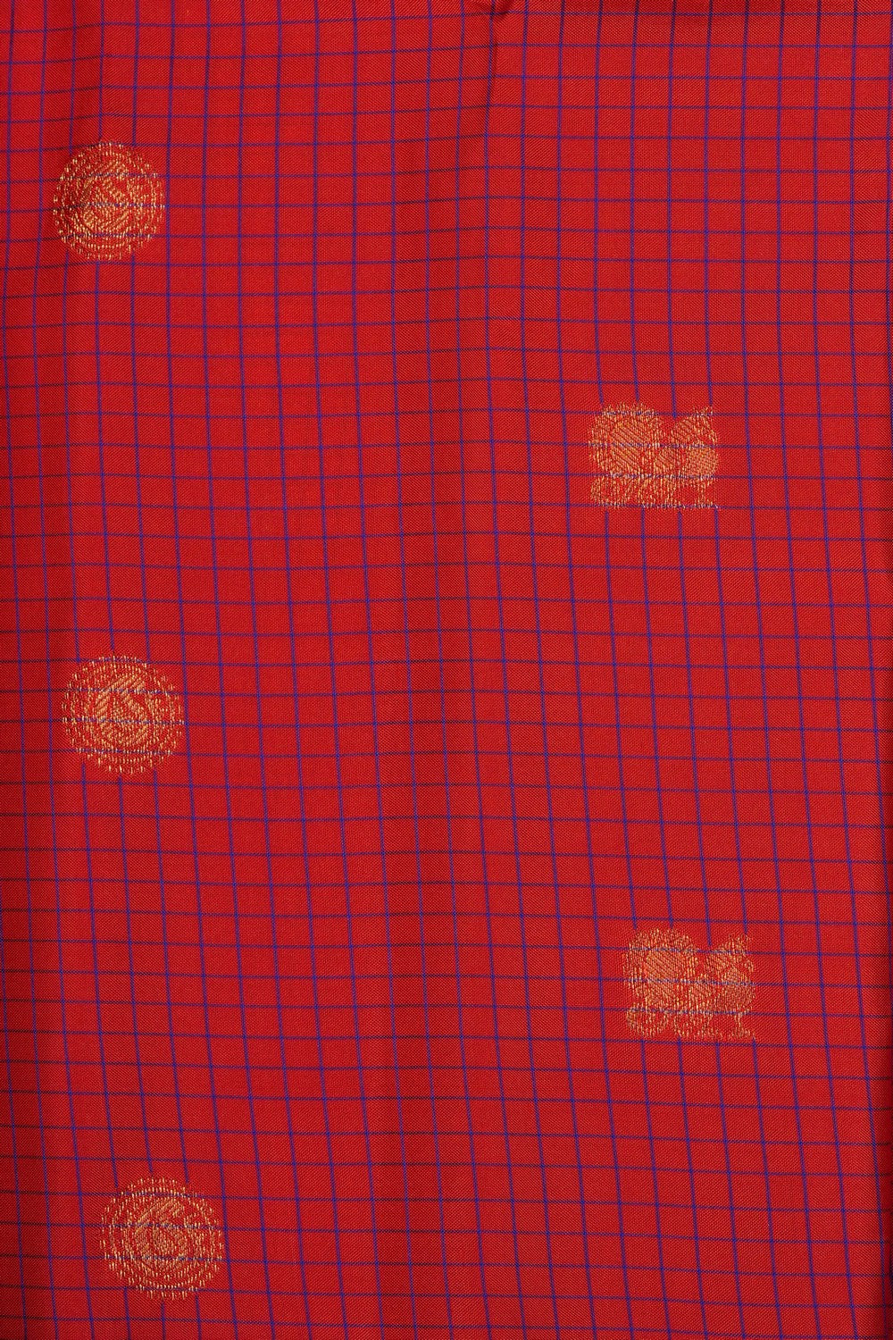 Image of Red Gadwal Silk Kattam Saree