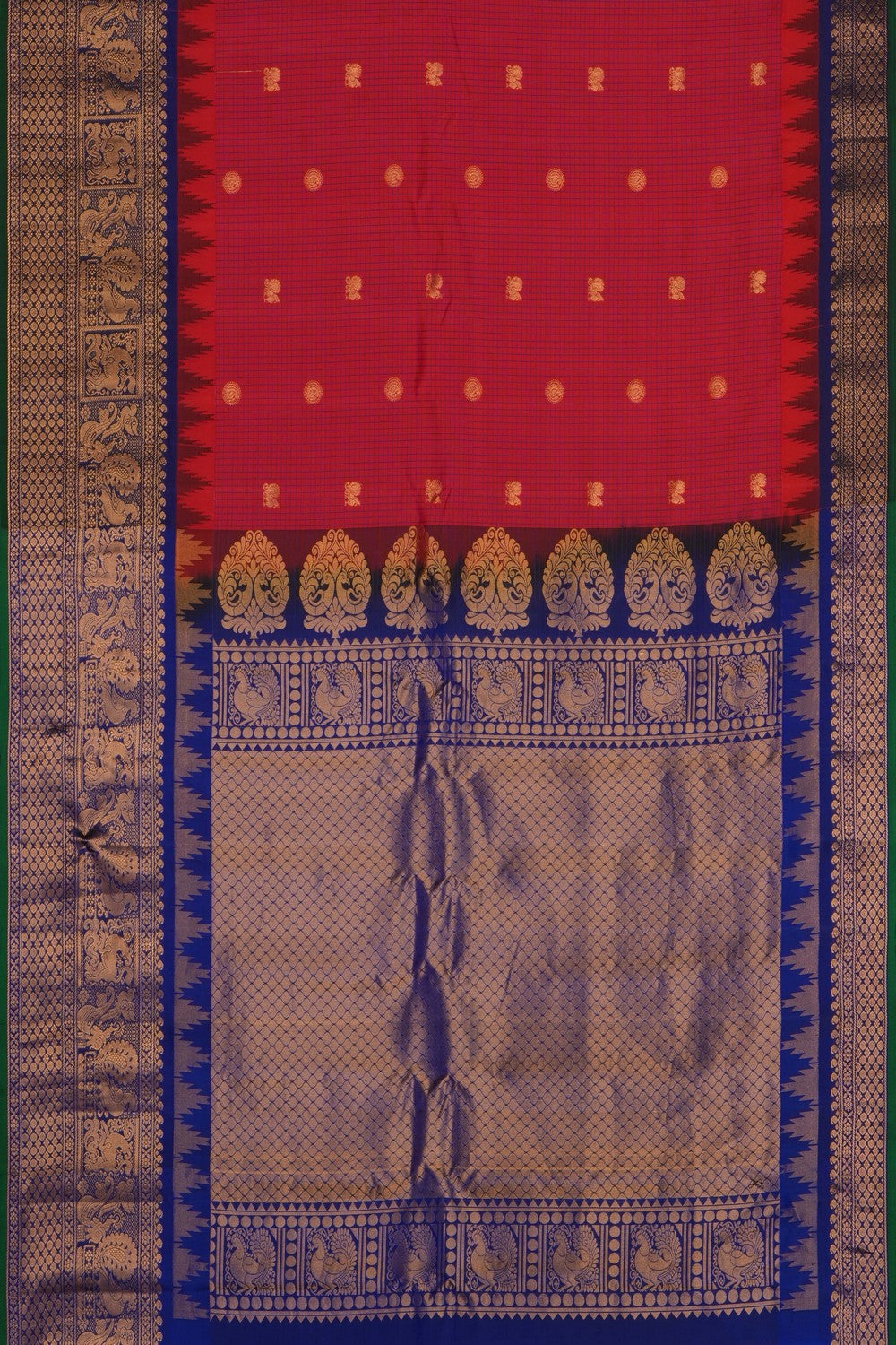 Image of Red Gadwal Silk Kattam Saree