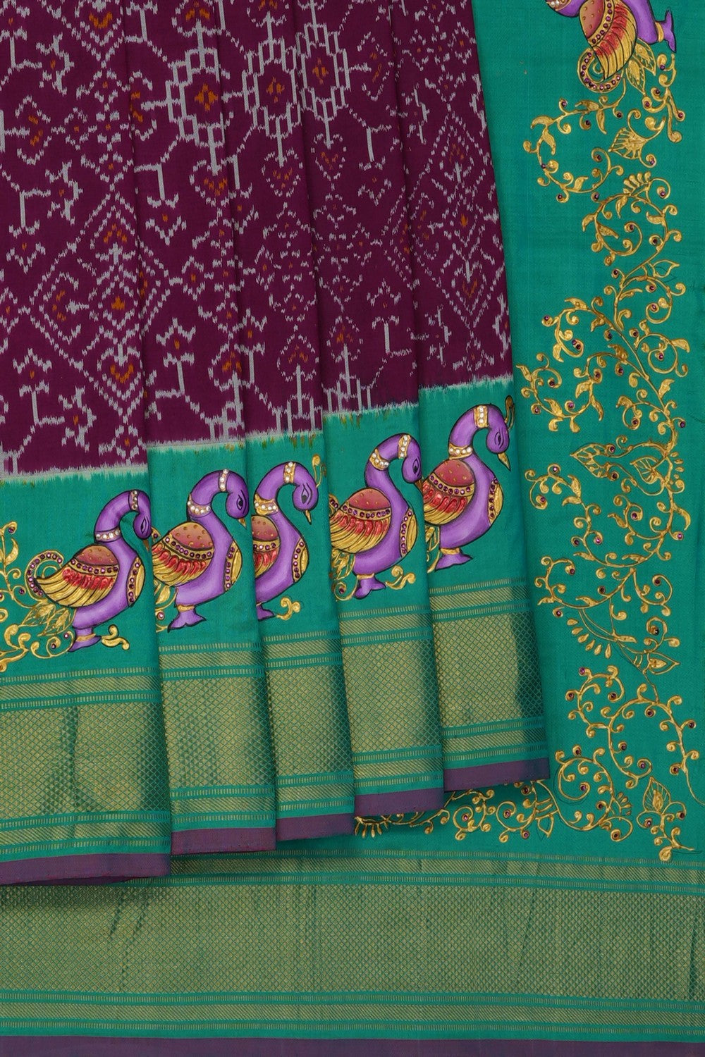 Image of A Fusion Tanjore Pochampally Saree