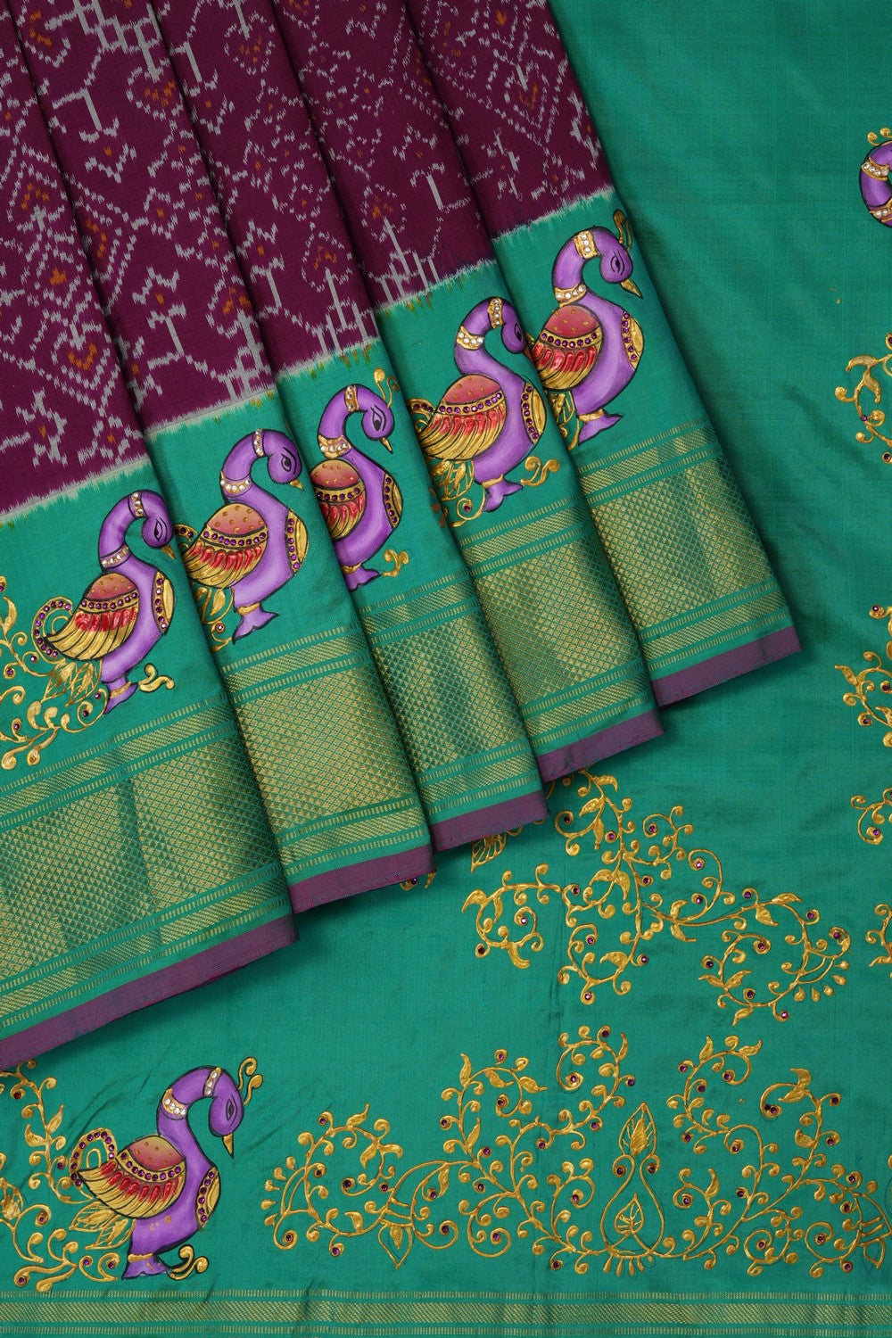 Image of A Fusion Tanjore Pochampally Saree