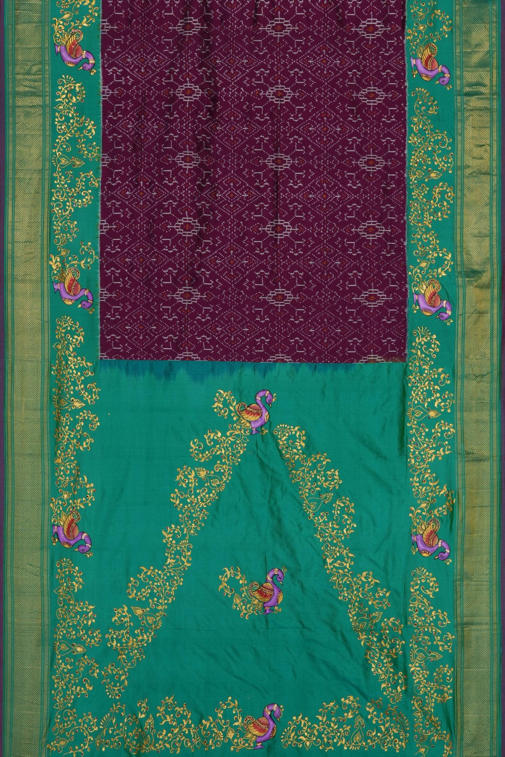 Image of A Fusion Tanjore Pochampally Saree