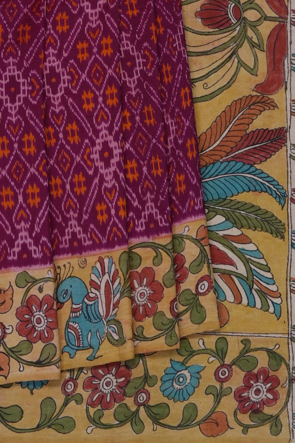 Image of A Fusion Kalamkari Pochampally Saree