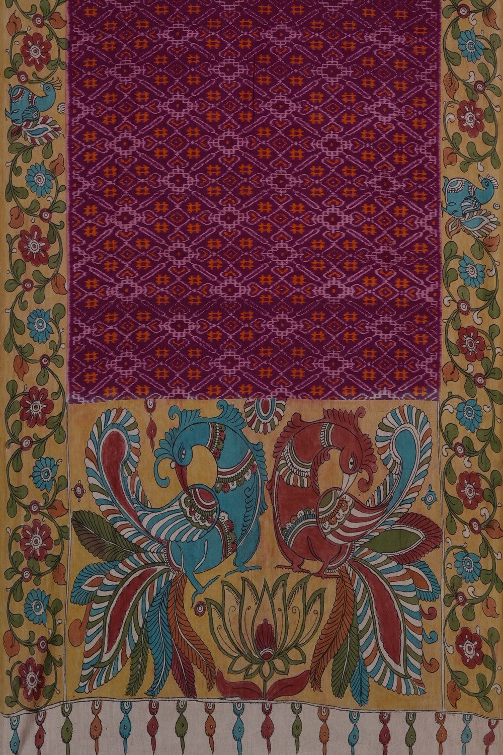 Image of A Fusion Kalamkari Pochampally Saree