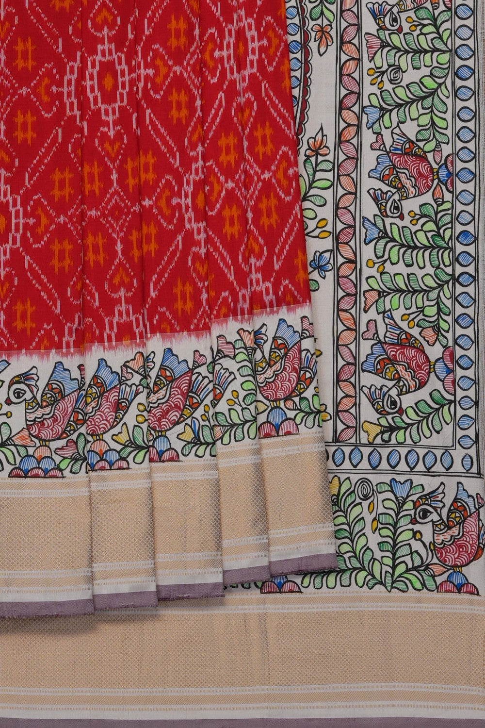 Image of A Madhubani Fusion Pochampally Silk Saree
