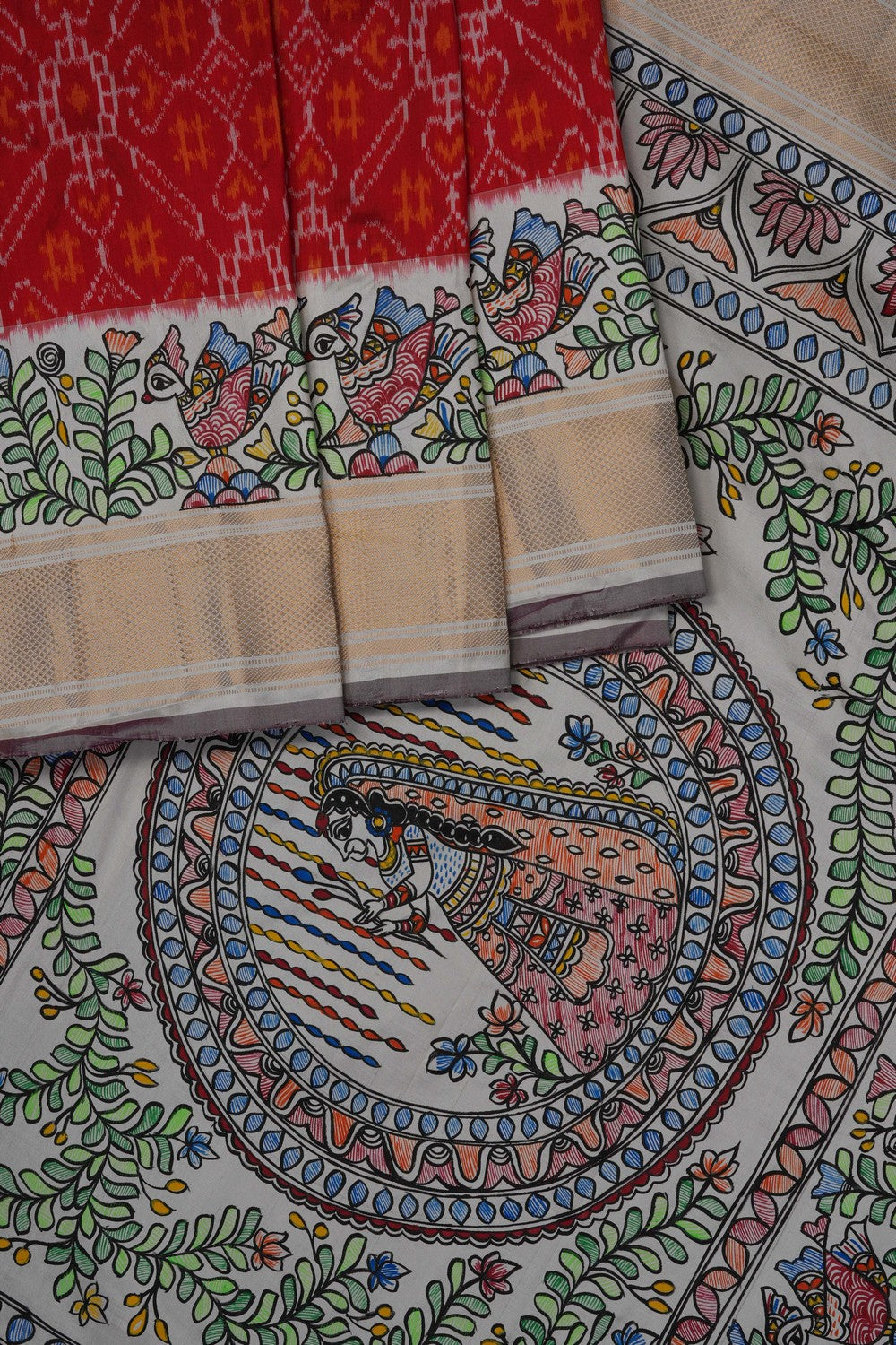 Image of A Madhubani Fusion Pochampally Silk Saree