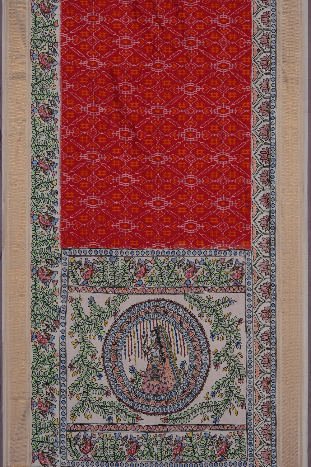 Image of A Madhubani Fusion Pochampally Silk Saree
