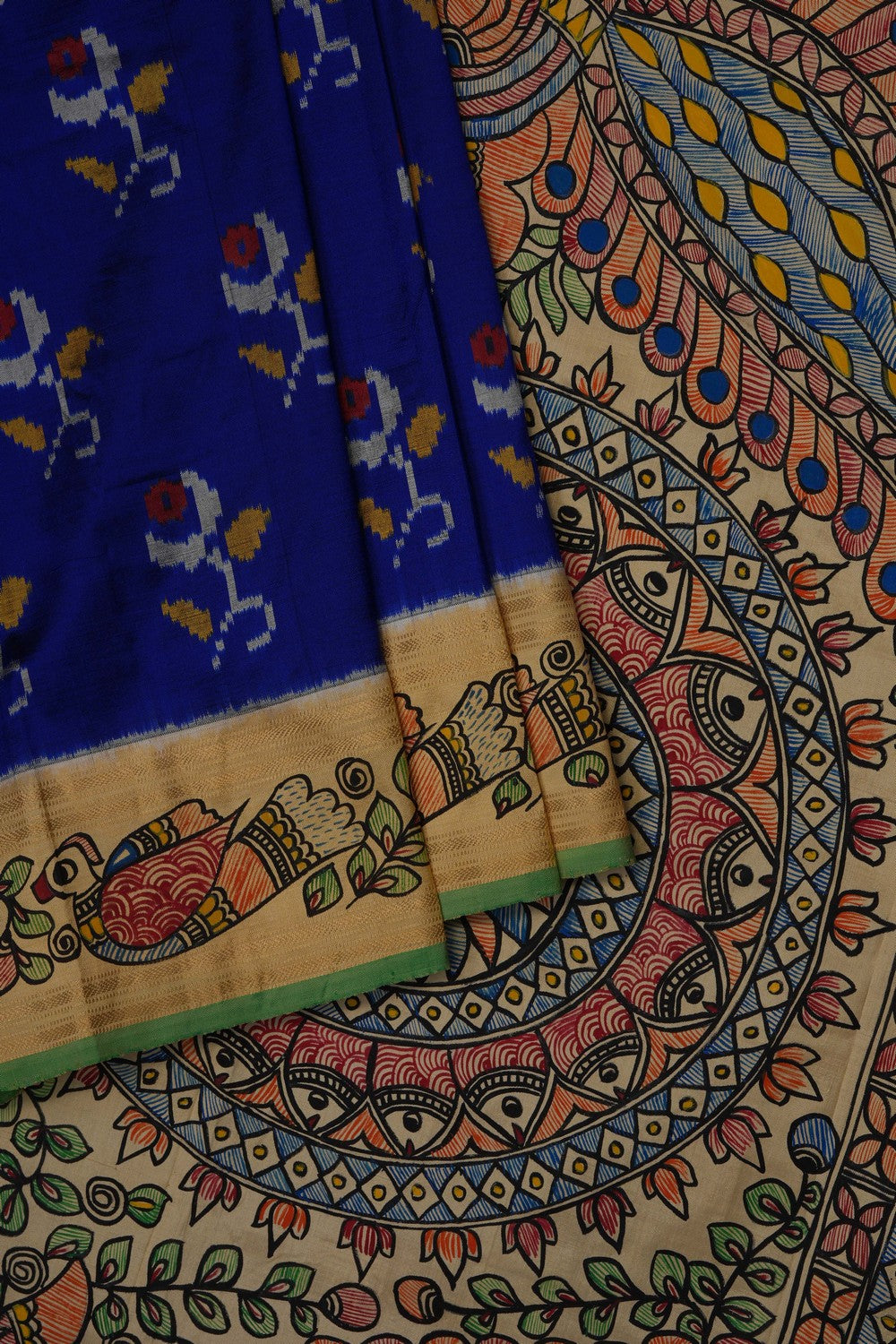 Image of A Madhubani Fusion Pochampally Silk Saree