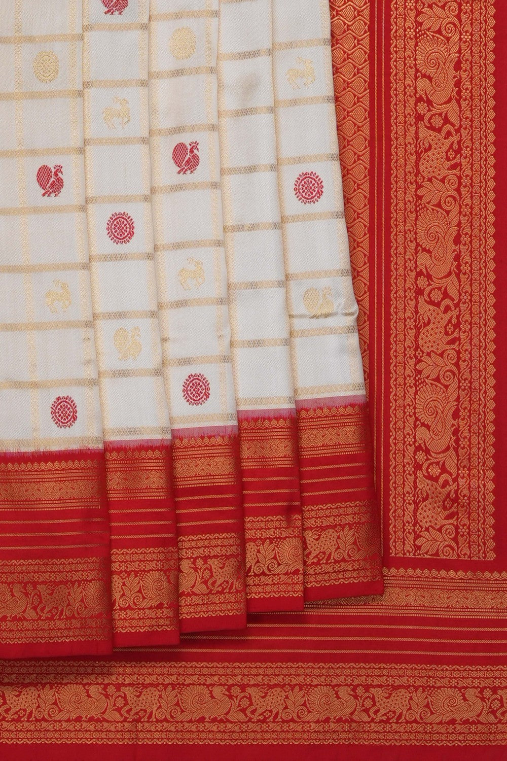 Image of Off-White Pochampally Twill Silk Saree