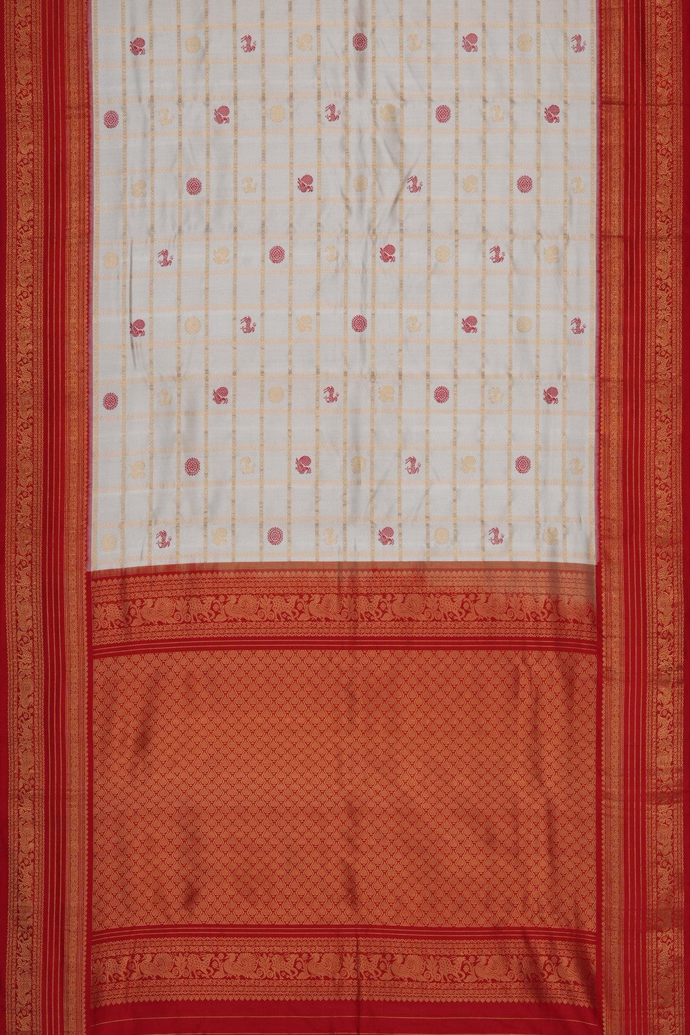 Image of Off-White Pochampally Twill Silk Saree