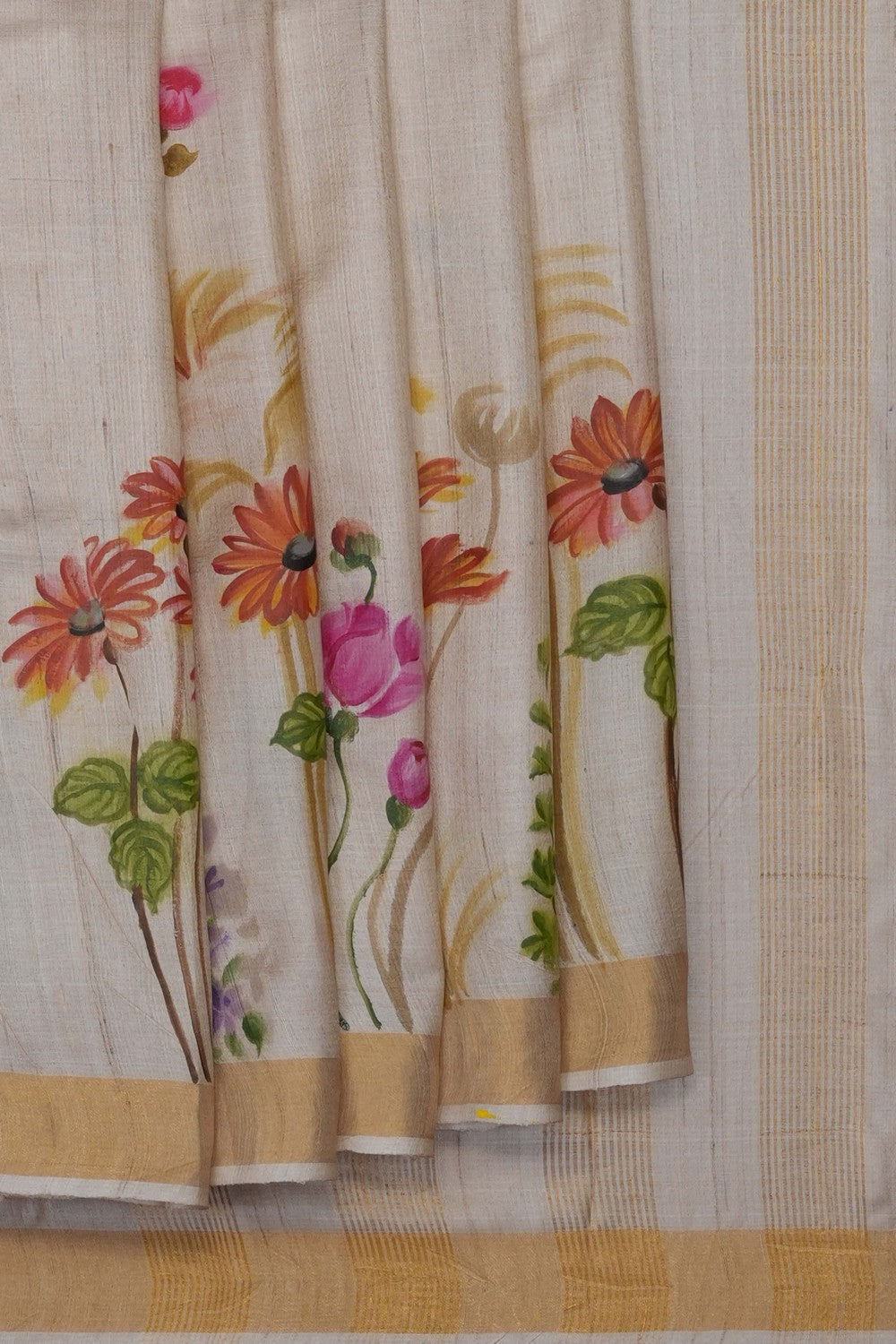 Image of Off-White Desi Tussar Silk Saree