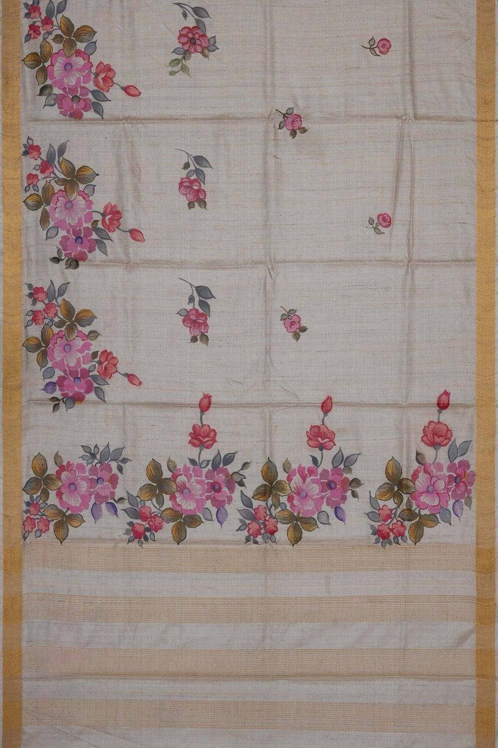 Image of Off-White Desi Tussar Silk Saree