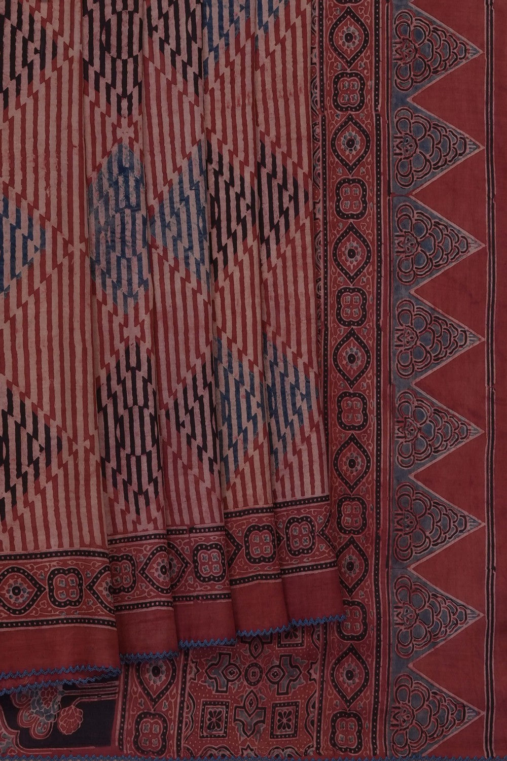 Image of Maroon Silk Ajrakh Saree