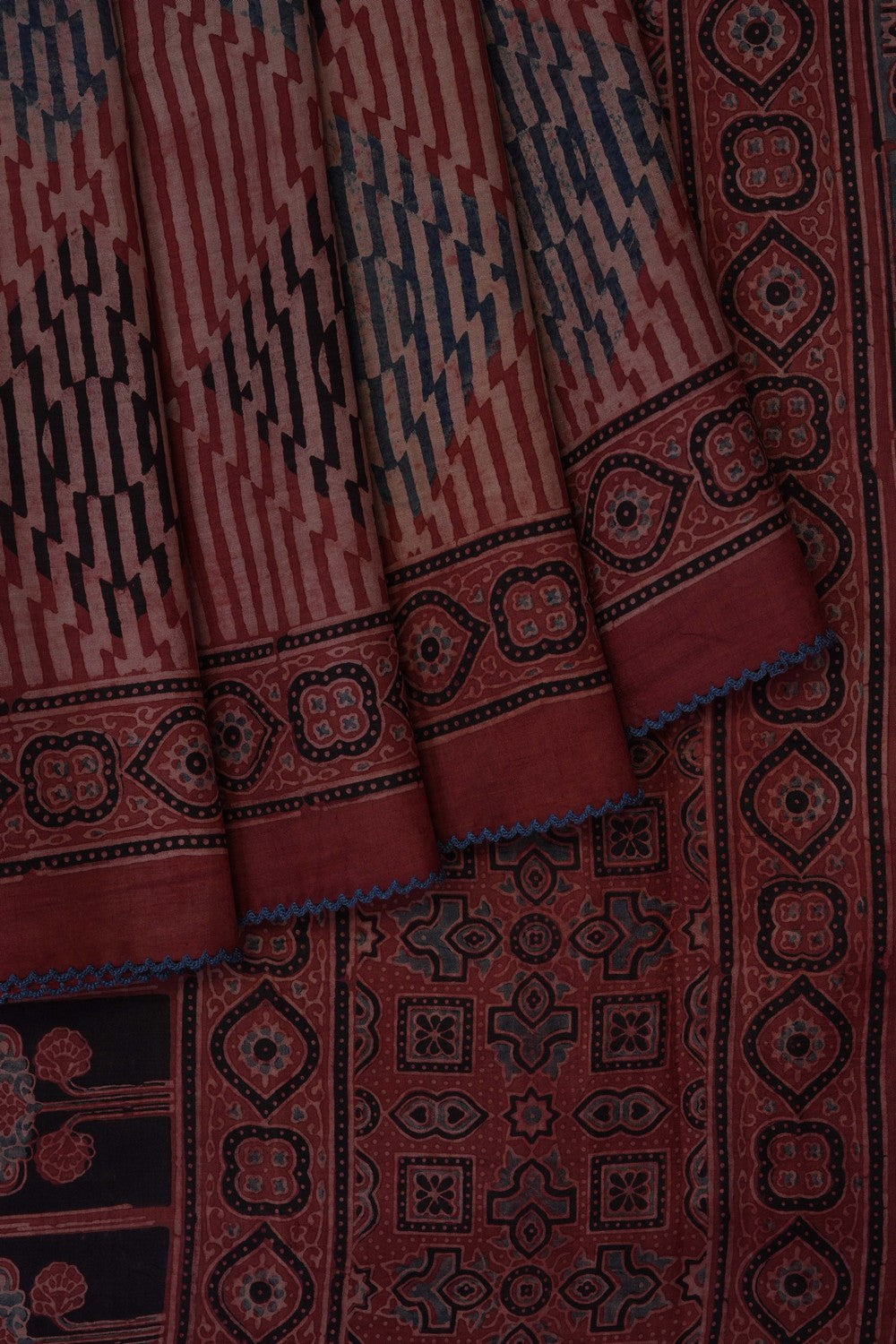 Image of Maroon Silk Ajrakh Saree