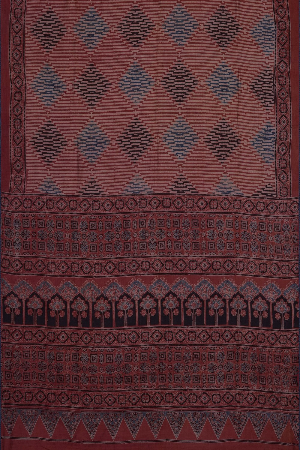 Image of Maroon Silk Ajrakh Saree
