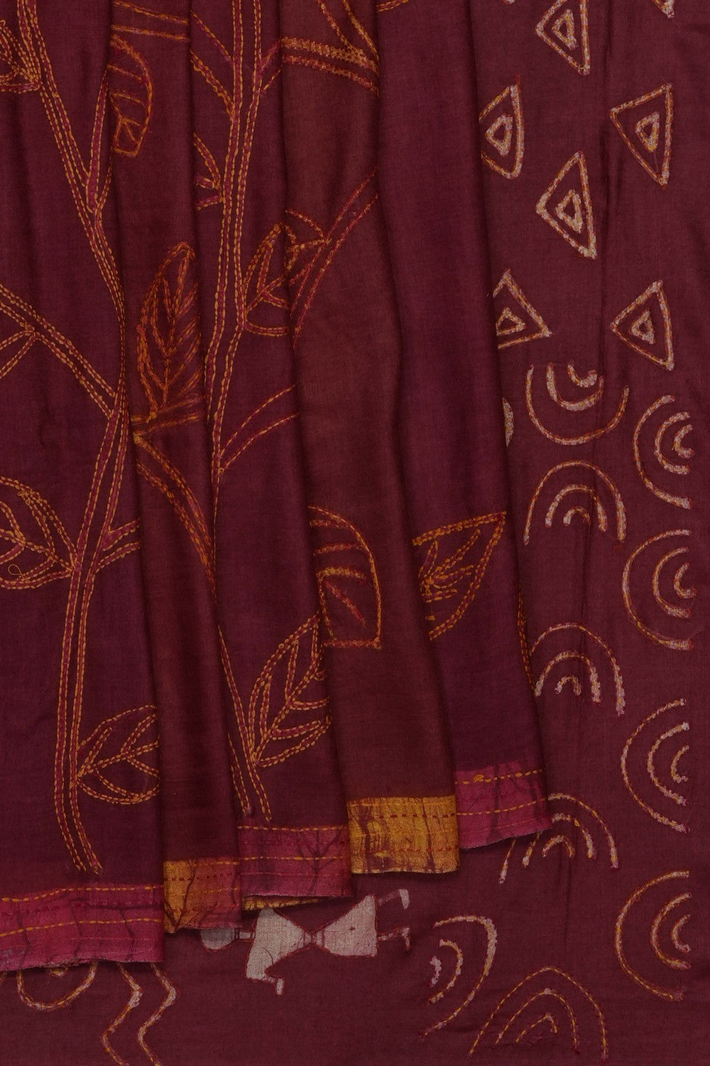 Image of Maroon Desi Tussar Silk Saree