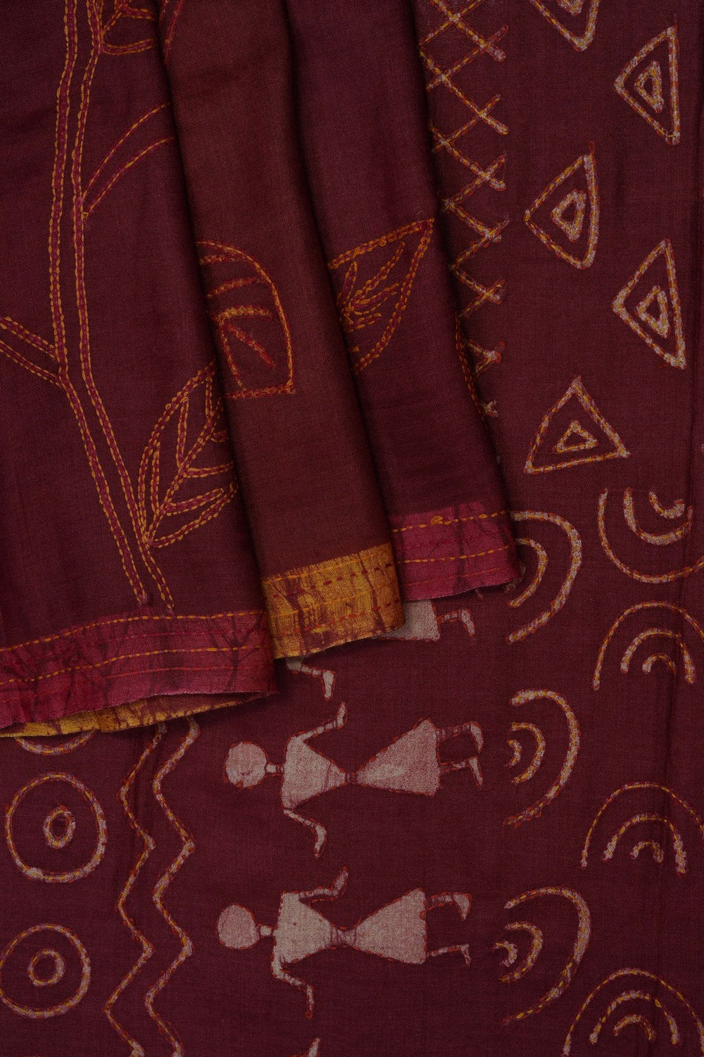 Image of Maroon Desi Tussar Silk Saree