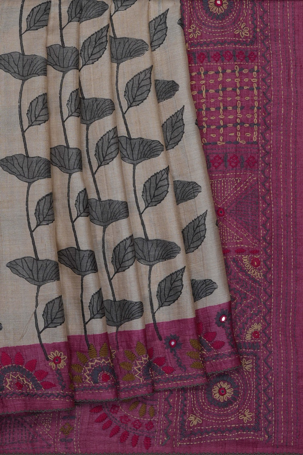 Image of Off-White Desi Tussar Silk Saree