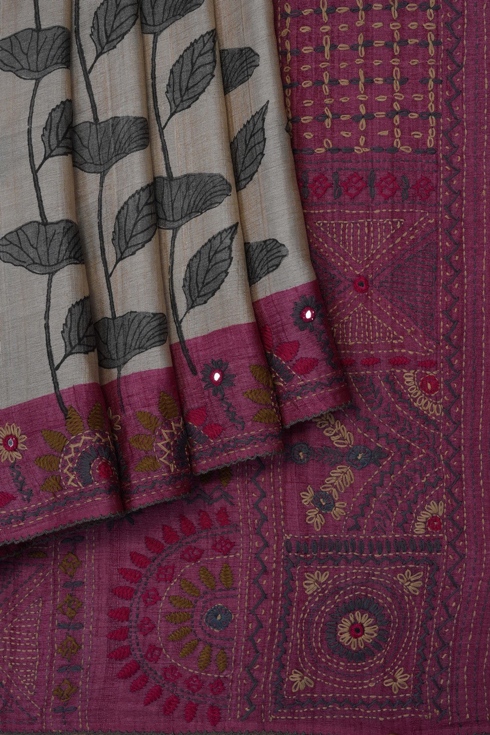 Image of Off-White Desi Tussar Silk Saree