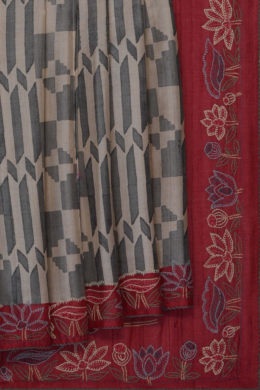 Image of Off-White Desi Tussar Silk Saree