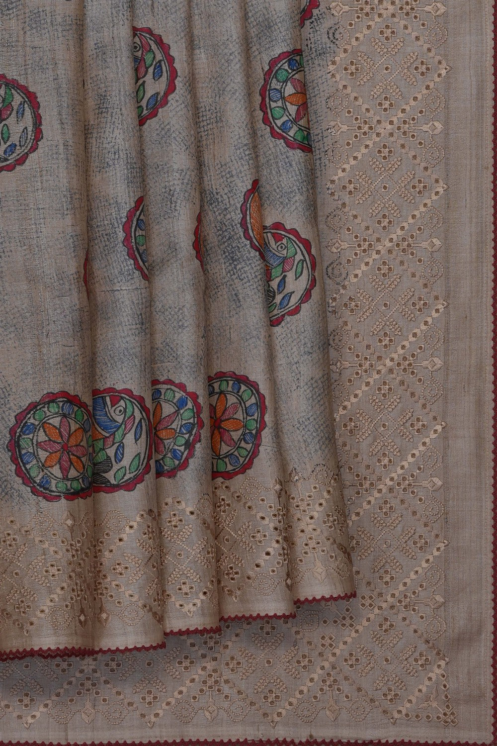 Image of Off-White Desi Tussar Silk Saree